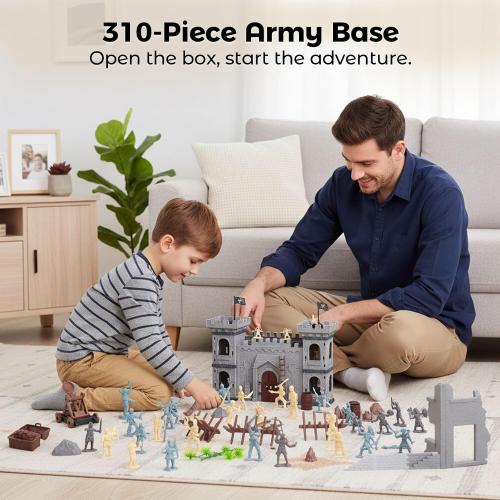 3 otters 310PCS Military Soldier Playset, Toy Soldiers Medieval Knight Army Men Pirate Castle Model Assembly for Boys Birthday Party Gift