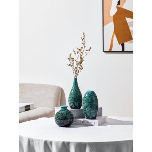 Ceramic Bud Vase Set, Fambe Blue Glazed Finish, Decorative Flower Vases (Blue-Set of 3)