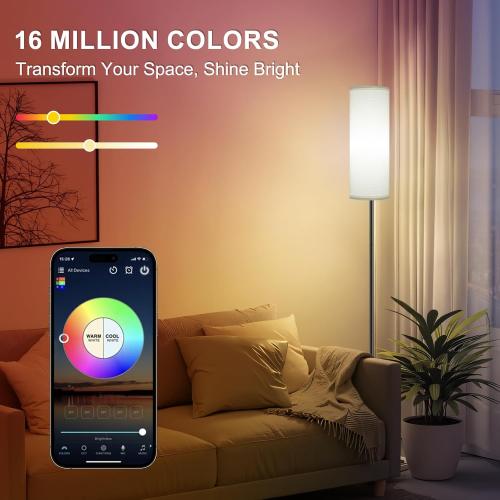 FRIDEKO HOME Floor Lamp, 9W 800LM Color Changing Smart Bulb, White Shade