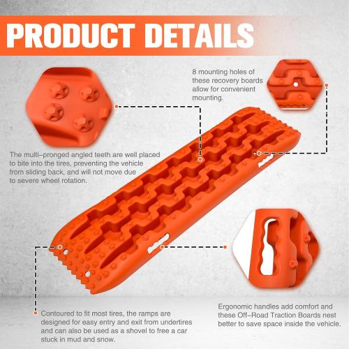 YATOINTO Off-Road Traction Boards, Recovery Boards for 4WD Mud,Sand,Snow,Rock Tracks.4X4 Pair Recovery Tracks Tire Traction Mats with 2 Straps&Storage Bag for RV Truck Jeep SUV,Orange