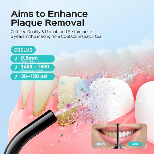 COSLUS C30 Water Dental Flosser Pick for Teeth: 4 Modes Cordless Portable 300ML Larger Tank Water Teeth Cleaner IPX7 Waterproof Flossing Cleaning Picks for Home Travel Black