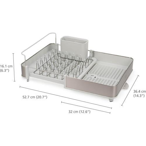 Joseph Joseph Extend Steel Expandable Dish Drying Rack with Removable Cutlery Holder Swivel Draining Spout, Stainless Steel