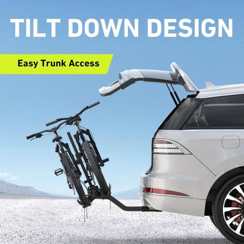 Black Vibrelli Hitch Bike Rack - 2 Ebike Rack - Fits Fat Tire, Mountain Bike, Electric Bikes, Road - 65lbs per Bike - Patented Anti-Wobble - Cars & SUV - Tilting Folding Platform Car Racks, 2-Inch Receiver