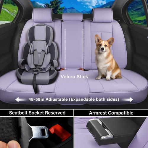 Color Purple Car Seat Covers Full Set, Seat Covers for Cars, Car Seat Covers Front Seats and Back Car Seat Protector Waterproof, Leather Car Seat Cushion Universal Fit for Most Cars Purple