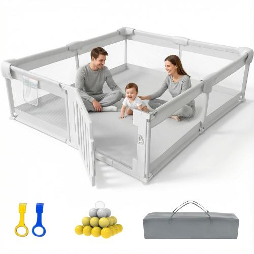79 ×71 Baby Playpen with Gate, Large Baby Play Pen for Babies and Toddlers, Infant Fence Play Yard with Door for Living Room, Anti-Fall, Breathable Mesh