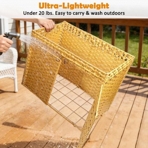 SZEE Cat Litter Box Enclosure Furniture, Hidden Litter Box with Mat, Handwoven Rattan Cat Houses for Indoor/Outdoor Cats, Large Litter Box Enclosure with 12” Edge for Living Room/Bedroom/Washroom