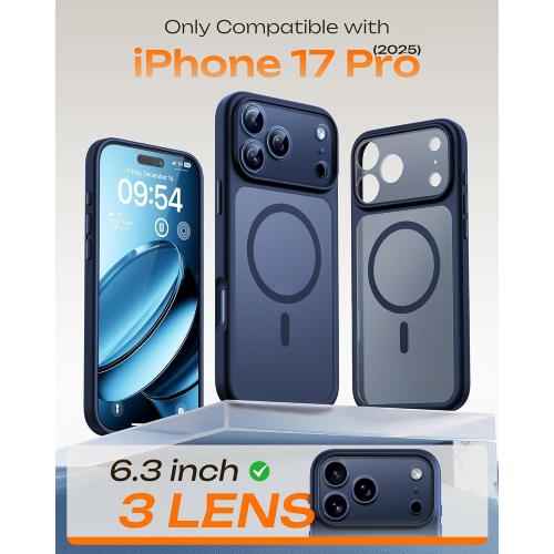 TOCOL for iPhone 17 Pro Case, Full Camera Protection, Built-in Magnetic Ring, Compatible with Magsafe Charger, Translucent Matte Phone Case for 17 Pro 6.3 inch (Dark Blue)