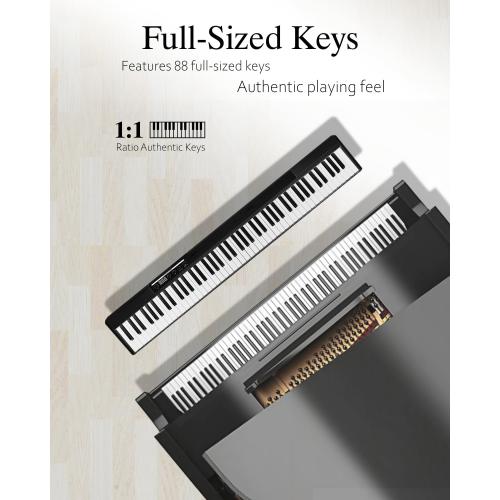 Longeye Piano Keyboard 88 Keys Compact Digital Piano for Beginners with Full Size Semi Weighted Keys, Sustain Pedal, Headphones, Carrying Case (88 Key With Stand, Black)