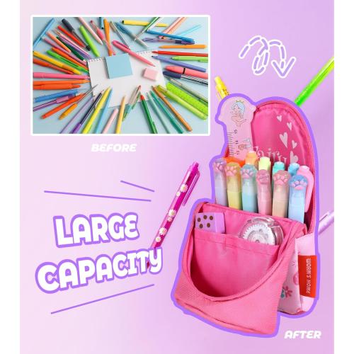 Magnetic Standing Pencil Case for Girls - Back to School Stuff, Cute Strawberry Standing Zipper Pencil Case, Large Capacity Stand up Pen Bag, Stationery Pen Holder, Study Supplies for Students