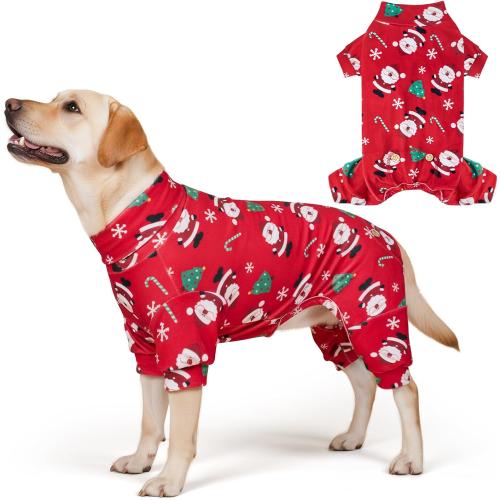 KYEESE Christmas Dog Pajamas Santa Claus Turtleneck Dog Pjs for Large Dogs Holiday Pet Onesie Soft Velvet 4 Legs Cozy Pet Sleepwear Warm Doggie Christmas Outfit, XXX-Large