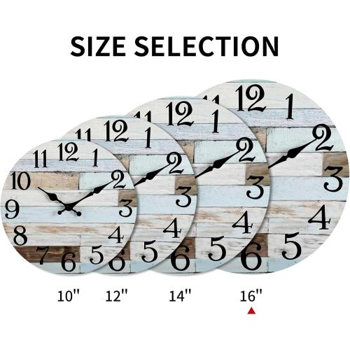 Wall Clock Battery Operated 16 Inch Silent Non-Ticking Coastal Country Style Decorative for Living Room, Kitchen, Home,Bathroom, Bedroom, Laundry Room