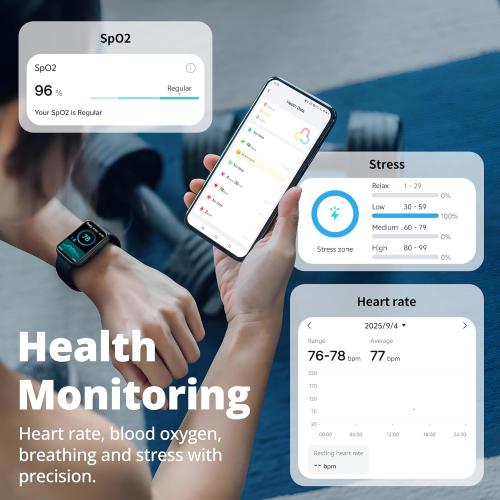 Fitness Tracker Smart Watch for Men Women, 1.47 HD with Bluetooth, 24/7 Heart Rate & Blood Oxygen Monitor, Sleep & Step Counter, 100  Sports Modes, IP68 Waterproof, Compatible with Android iOS
