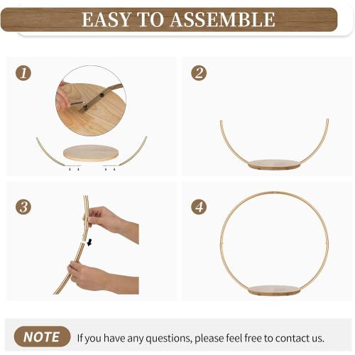 Hanobe Gold Cake Stand for Wedding: 11.7 Inch Round Arch Cupcake Display Stands with Wood Base Decorative Metal Hoop Centerpiece Decor for Party Birthday Baby Shower