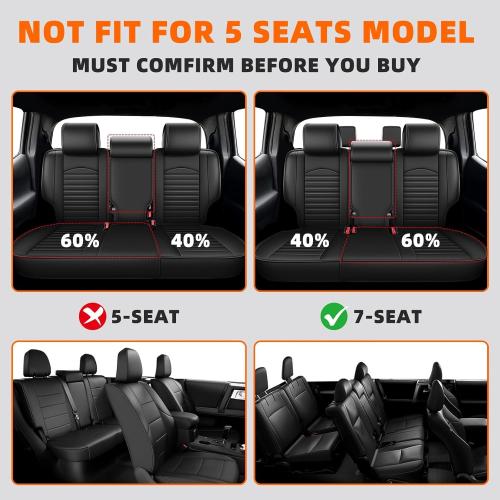 Seat Covers Custom Fit for Toyota 4Runner 2007-2024: 7 Seats Full Set Seat Cushion Protectors Waterproof Leather Comfortable Breathable Compatible Airbag (Black, 3 Rows 7 Seats)