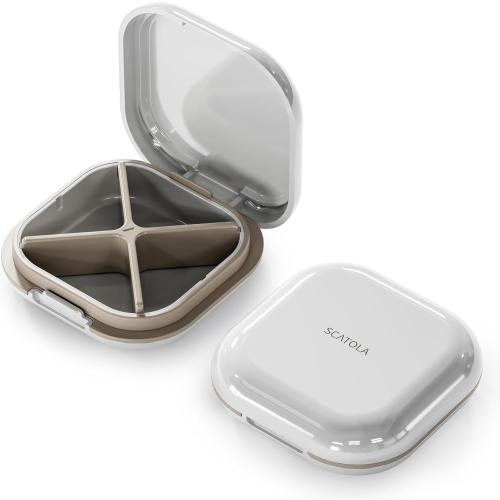 ONTERATE Small Pill Case, Travel Pill Box with 4 Compartments, White Gray