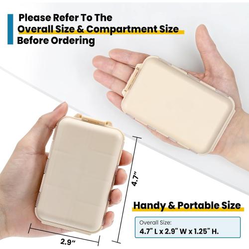 LANDNEOO 14 Grids Pill Organizer Box with Labels, Travel Medication Holder Dispenser Case Kit, Pocket Daily Pharmacy Container for Fish Oil Vitamin Supplement Storage, Khaki Pink Grey, 3 Pack