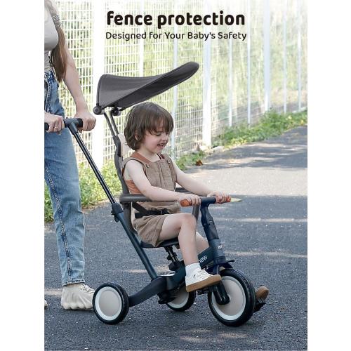 newyoo Tricycle for Toddlers 1-3, Toddler Tricycle with Push Handle and Canopy, Toddler Bike, Birthday Gift and Toys for Girl and Boy, 6 in 1 Baby Trike, Balance Bike, TR009, Dark Grey