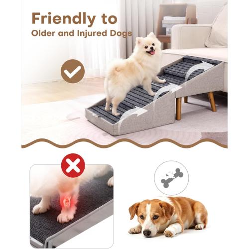 Dog Ramp for Couch and Bed,17.13 H Dog Stairs for Small Dogs and Cats, Foldable 2 in 1 Pet Steps for Medium Large Dogs and Puppy, Split Ottoman Design Pet Ramp（Apricot）
