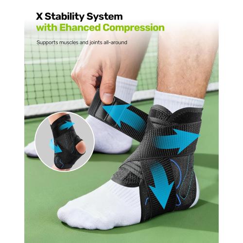 Quick Lace Up Ankle Brace with 2 Metal Support Stays, Breathable Stabilizer for Sprained Ankle, Slim Fit Ankle Support for Men & Women, Sports, Running, Basketball (Black, M)