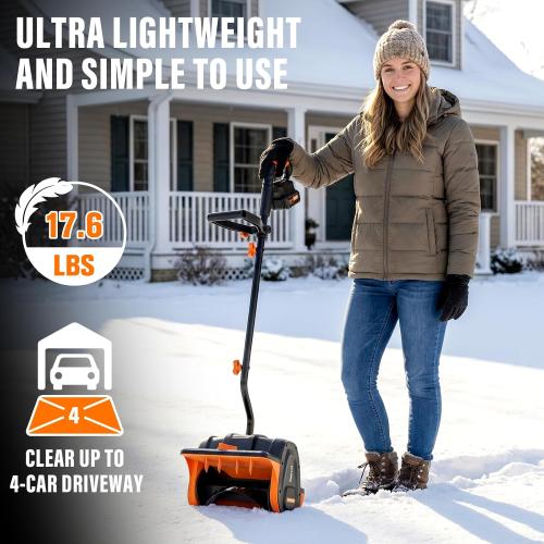 Cordless Snow Shovel, 20V 13-Inch Battery Powered Snow Thrower, Battery Snow Blower with Directional Plate & Adjustable Front Handle(4.0Ah Li-ion Battery*2 & Fast Charger Included),SS13D12