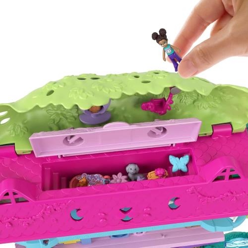 Polly Pocket Doll House with 2 Micro Dolls, Toy Car, Doll Furniture & 4 Pets, Expandable Pet Adventure House