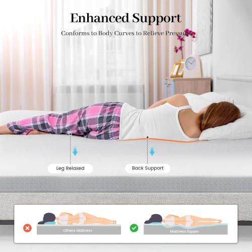 3 Inch Gel Memory Foam Mattress Topper Queen Size,  White