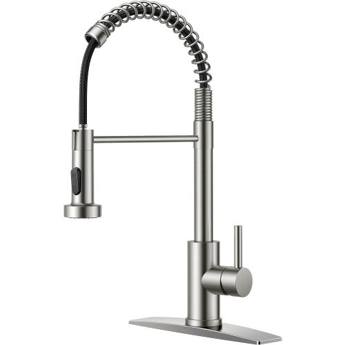 FORIOUS Kitchen Faucets, Brushed Nickel Kitchen Sink Faucet with Pull Down Sprayer, Commercial Kitchen Faucet Stainless Steel, Classic Single Handle Pull Out Sink Faucets for RV Laundry Utility Room