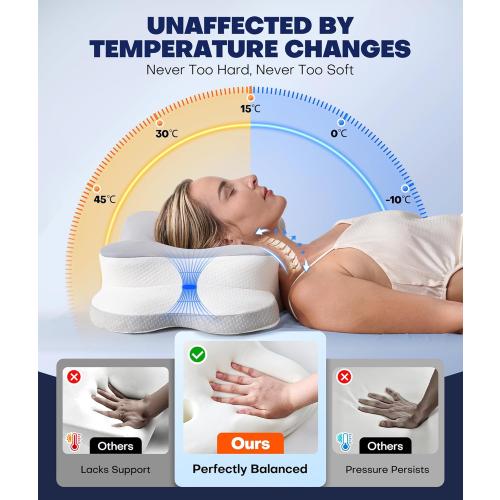 Ultra Pain Relief Cervical Neck Pillow for Sleeping, 5X Support Ergonomic Contour Pillow for Deep Sleep, Cooling Memory Foam Pillows for Adults, Orthopedic Bed Pillow for Side Back, Stomach Sleepers