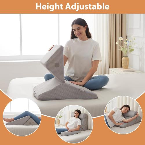 Orthopedic Bed Wedge Pillow Set 4Pcs, Adjustable Memory Foam Wedges Pillow, Pillow Wedge for Post Surgery, Back Pain Relief, Acid Reflux, Snoring, GERD, Grey