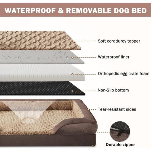 INVENHO Orthopedic Dog Bed for Extra Large Dogs, XXL Egg-Crate Foam Dog Couch with Washable Removable Cover, Waterproof Lining and Nonskid Bottom
