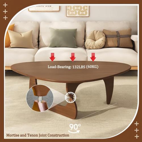 Wood Coffee Table, Mid Century Modern Triangle Coffee Table for Living Room, Rustic Solid Wood Legs and Tabletop, Farmhouse Walnut Accent Center Table for Small Spaces