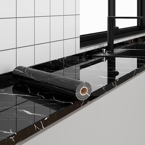 FUKU MON 24x394 Black Marble Wallpaper Marble Contact Paper for Countertops Peel and Stick Countertops Self Adhesive Waterproof Removable Granite Wallpaper Stick on Kitchen Bathroom