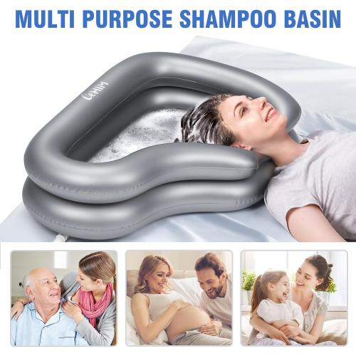 Portable Inflatable Shampoo Basin for Bedridden Elderly, Hair Washing Bowl with Drain Hose & Neck Support, PVC Inflatable Shampoo Bowl for Bedridden Patients, Disabled, Seniors, Kids, Home Care