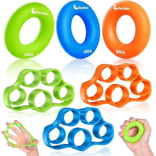 Pnrskter Hand Grip Strengthener, Finger Exerciser, Grip Strength Trainer (6 PCS),New Material,Forearm Grip Workout, Finger Stretcher, Relieve Wrist Pain, Carpal Tunnel, Trigger Finger, Mallet Finger and More.