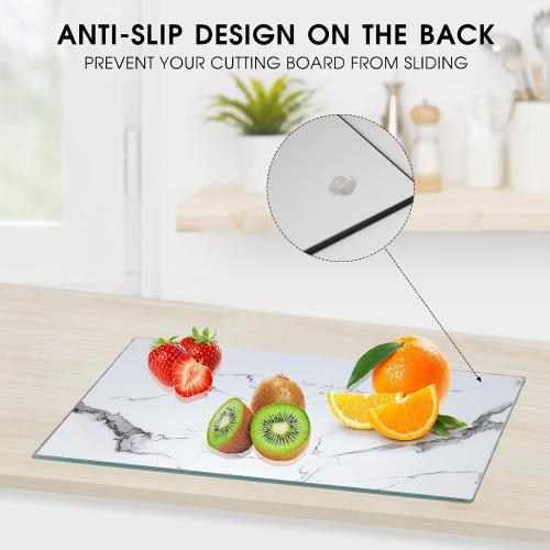 JAMBALAY Tempered Glass Cutting Board for Kitchen 12x 16 White Glass Cutting Board with Design, Marble Chopping Board with Non-Slip Foot, Heat & Shatter Resistant, Dishwasher