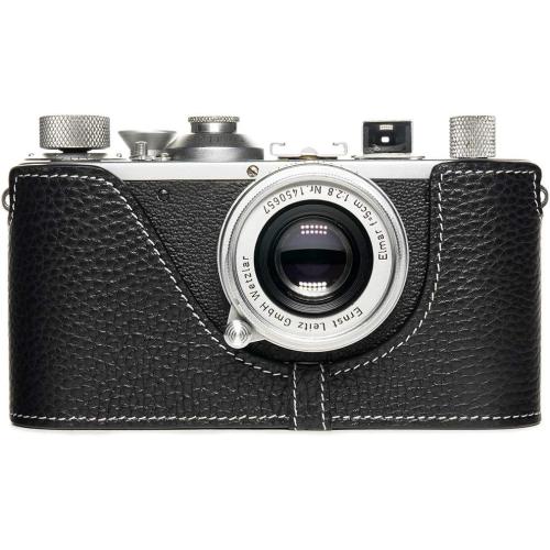 for Leica 0 Series Case, BolinUS Handmade Genuine Real Leather Half Camera Case Bag Cover for Leica 0 Series i ii iii IIIA iiib (with Strap Hole) Camera (Black)