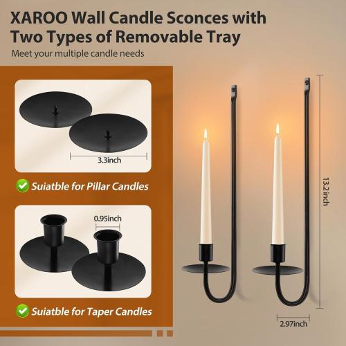 Candle Sconces Set of 2, Taper & Pillar Wall Candle Holder, 13.2 Inch Black Wall Sconces Set of Two, Decor for Entryway, Stair Corner, Living Room, Gifts for Men Women Mom or Dad