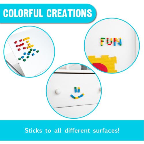 KOMARC GAMES StickiKubes, Mini Stacking Cubes That Stick to Anything, Non Toxic Kid Safe Sticky Blocks, Creative Construction Toy - 36 Cubes, 4 Colors, Display Easel