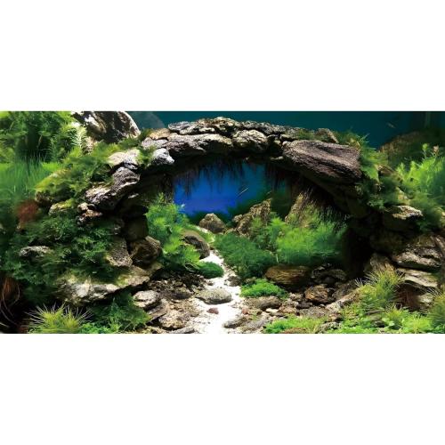 48x24 in Arch Stone Aquarium Backdrop Aquatic Plant Fish Tank Background | AWERT River Bed & Lake Vinyl Terrarium Background