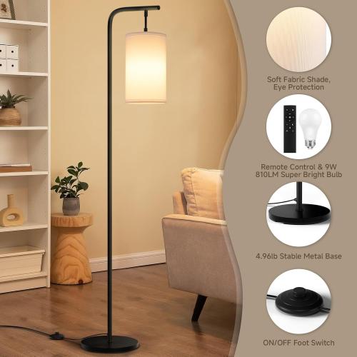 Floor Lamp for Living Room, 9W LED Bulb, Remote Custom Color Temperature & Brightness, Tall Standing Lamps for Bedroom Office Kid Room, Black