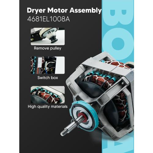 4681EL1008A Dryer Motor Assembly, Fit for L-G Dryer Motor DLE5977S, 4681EL1002A, 4681EL1008B, 4681EL1008H, Ken-More Dryer 79661623310, 79661412410 Series Etc, by BOGDA