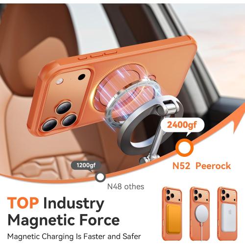 360 Spin Magnetic Stand (Pro-Version) for iPhone 17 Pro Case (Compatible with MagSafe) [Military Drop Protection] Matte Translucent Shockproof Protective Phone Case 6.3'', Cosmic Orange