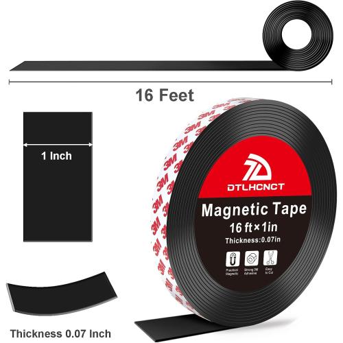 DTLHCNCT Magnetic Tape - 16 ft x 1 inch Magnet Strip Tape Roll with Strong Adhesive Backing,Magnetic Strip for Kitchen, Office, School Organization, Whiteboards,Fridge(0.07 Thick)