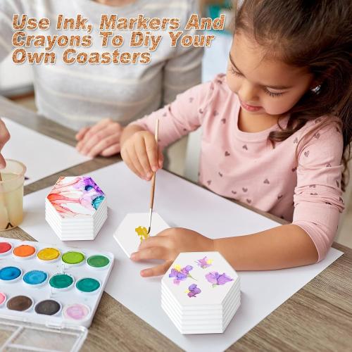 Zopeal 50 Pcs Ceramic Tiles for Crafts with Cork Backing Pad, Hexagon