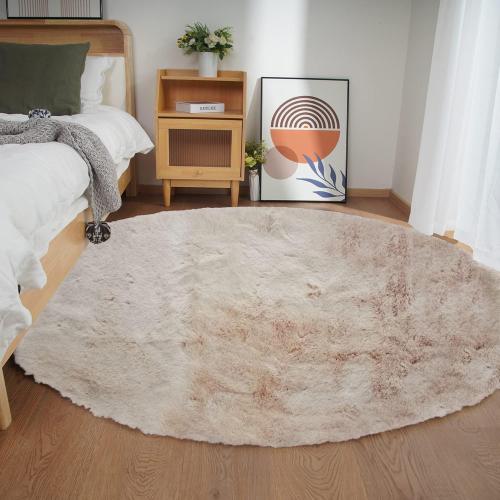 Faux Rabbit Fur Round Rug Large Light Brown Beige Round Rugs for Bedroom Decor Fluffy Area Rugs for Living Room, no-Shedding Carpet Sheepskin Washable Rug Rome Decor