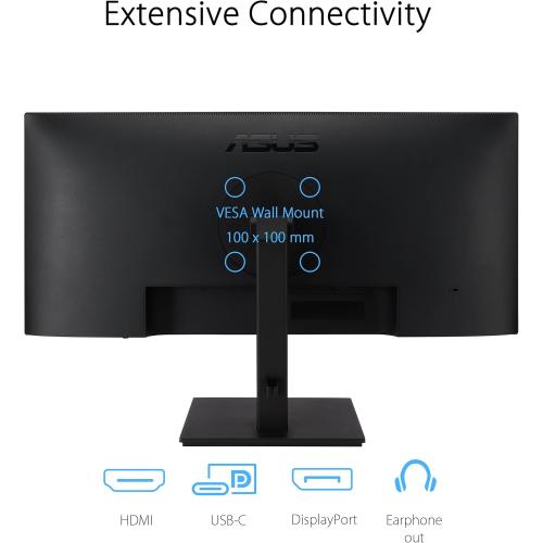 ASUS 34” Ultrawide HDR Gaming Monitor (VP349CGL) - 21:9 UWQHD (3440 x 1440), IPS, 100Hz, 1ms, USB-C w/Power Delivery, FreeSync, Eye Care Plus, VESA Mountable, HDMI, DisplayPort, Height Adjustable