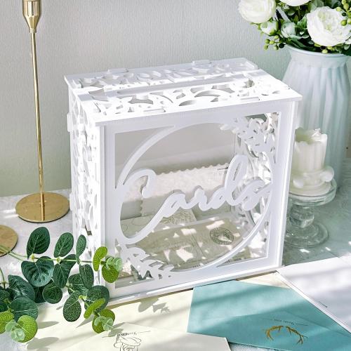 OurWarm White Wedding Card Box for Receptions, PVC Gift Card Box for Wedding with Acrylic Windows, Rustic Envelope Money Gift Box for Anniversary Bridal Baby Showers Graduation Birthday Party