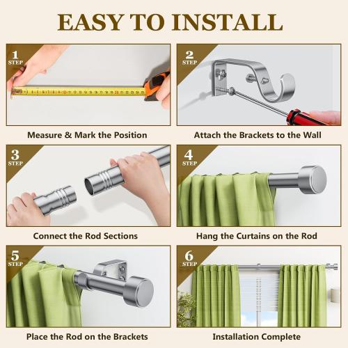 2 Pack Curtain Rods for Windows 32-60 Inch, 1 Inch Adjustable Silver Curtain Rod Set with Brackets, Easy Install