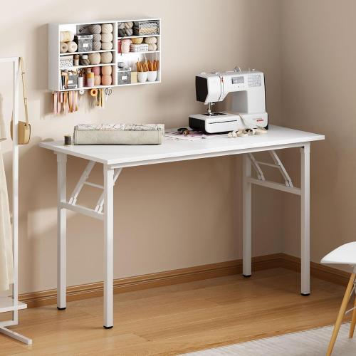 Need Folding Desk for Home Office 39-3/8 Length Modern Folding Table Computer Desk No Install Needed White Color Desktop White Frame AC5DW(100 * 60)