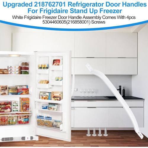 Upgraded 297311201 Freezer Door Handle Replacement White Compatible with Frigidaire Kenmore Refrigerator 218762701 PS2368270 FRU17B2JW23 FRS6HR4HW3 Fridge Door Handle, Includes 4Pack 5304460605 Screws